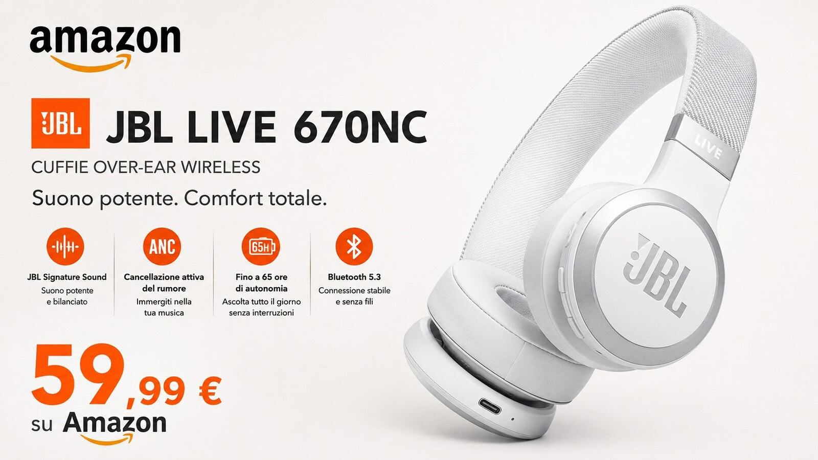 JBL Live 670 NC a 59,99 euro su Amazon: sconto del 54%