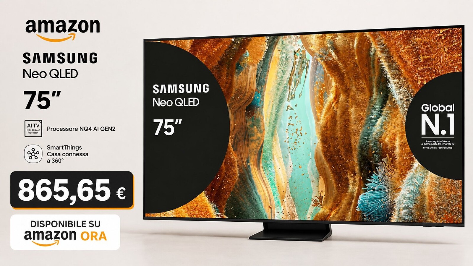 Samsung Vision AI QLED 75 pollici al minimo storico su Amazon