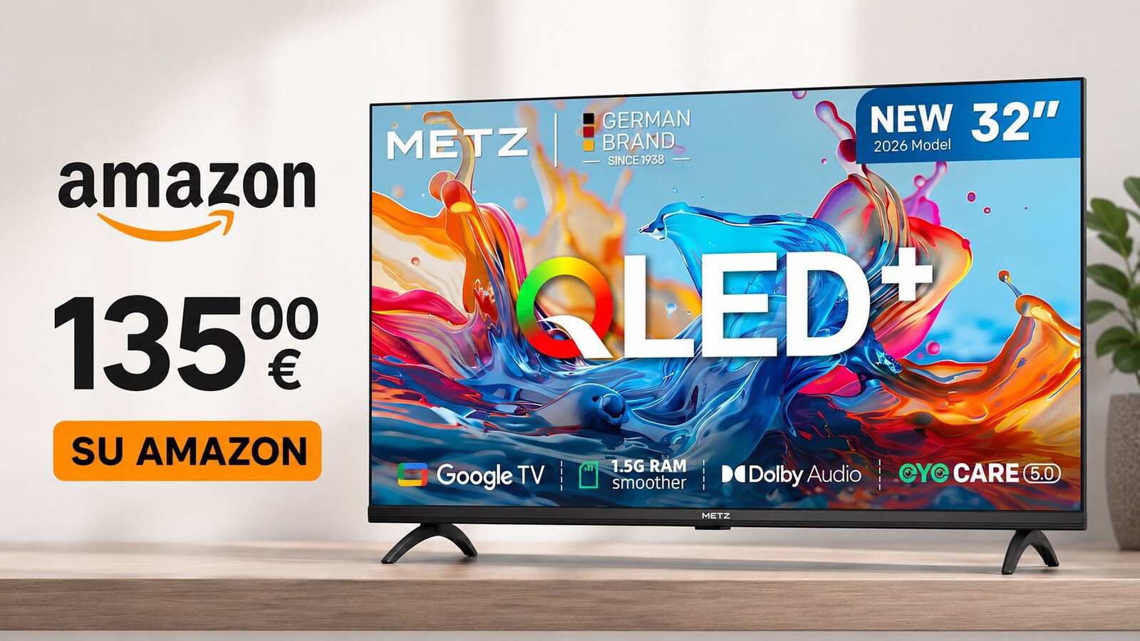 Metz 32MQH7000Z, smart TV QLED+ con Google TV a 135 euro