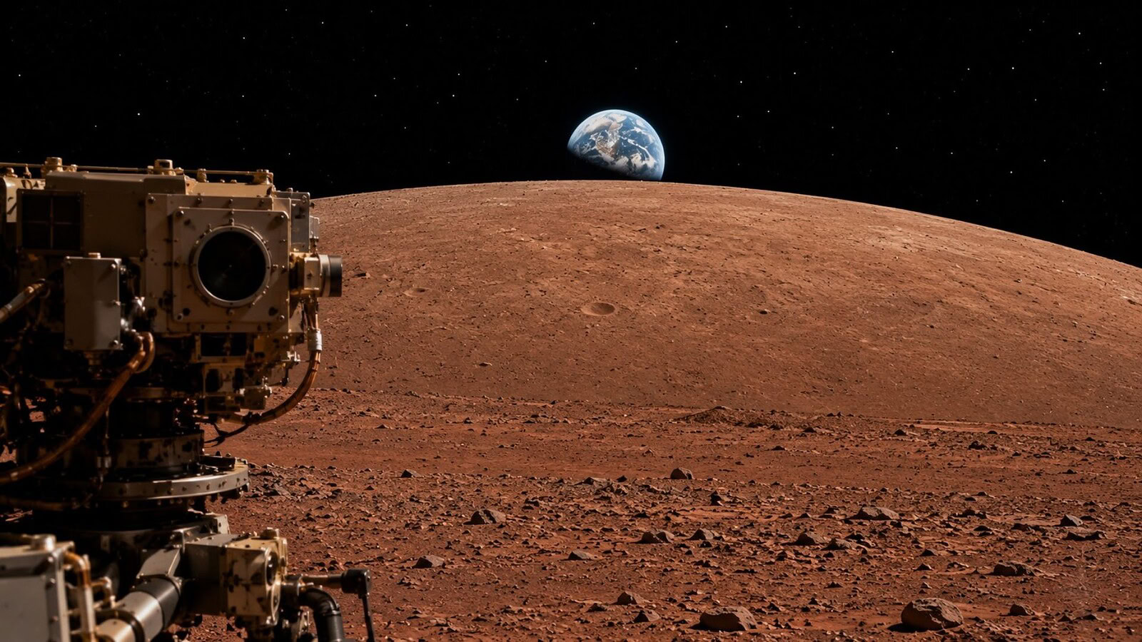 Perseverance immortala la Terra che scompare dietro Phobos su Marte