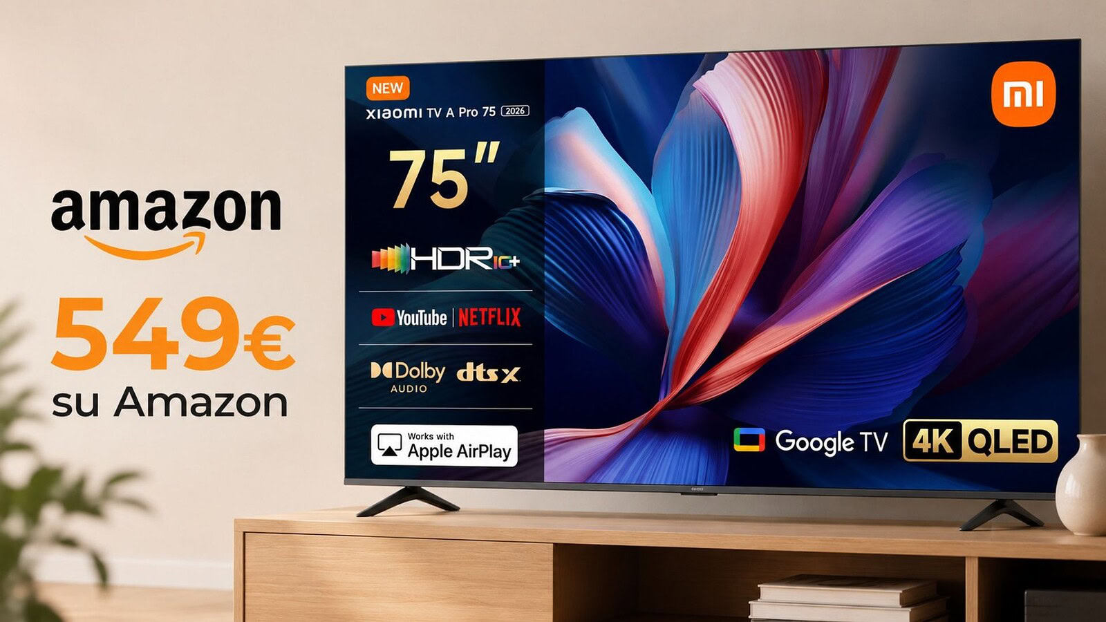 Xiaomi TV A Pro 75 (2026): QLED 4K da 75 pollici a 549 euro