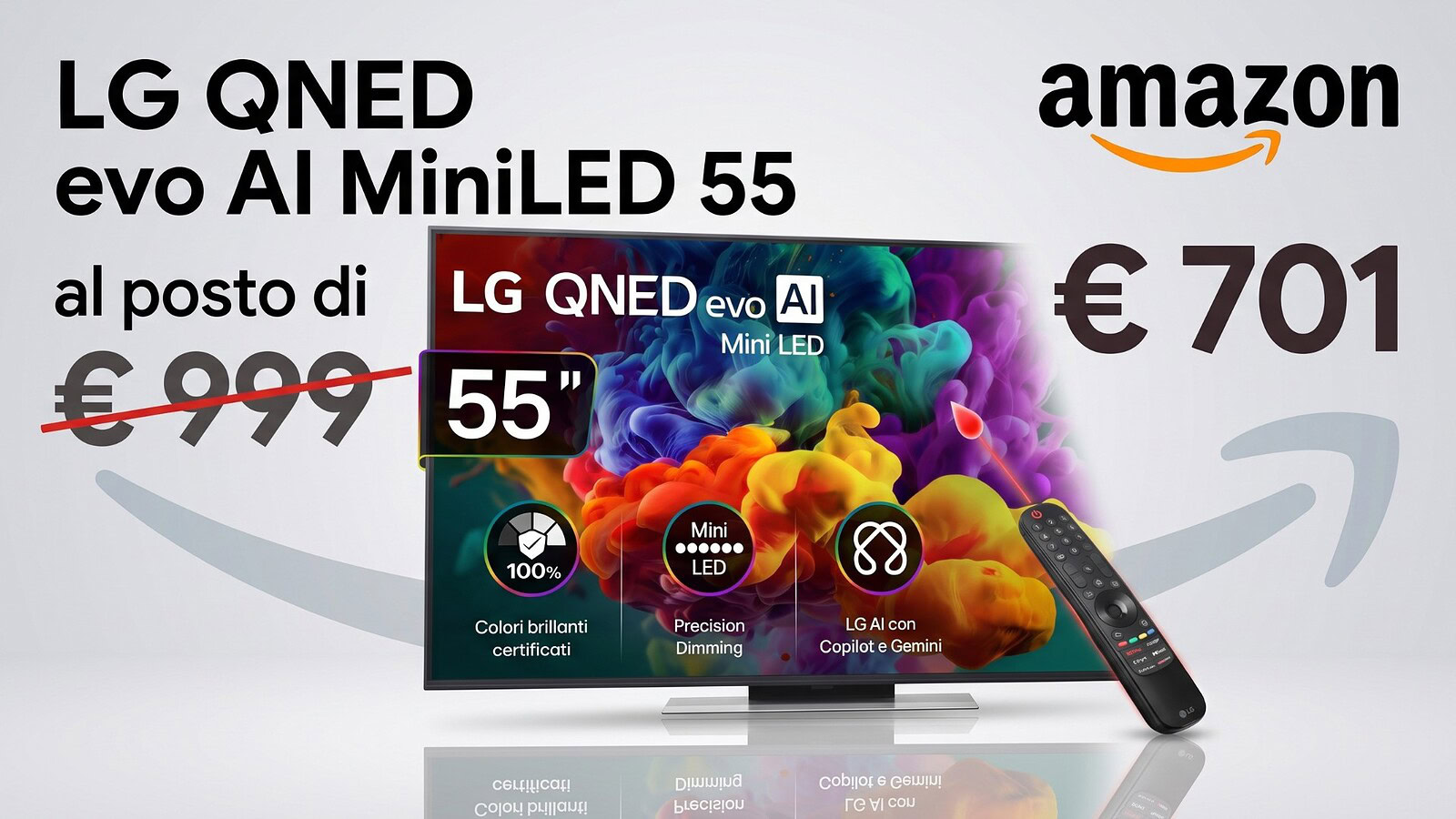 LG QNED evo MiniLED 55 pollici sotto i 702 euro su Amazon