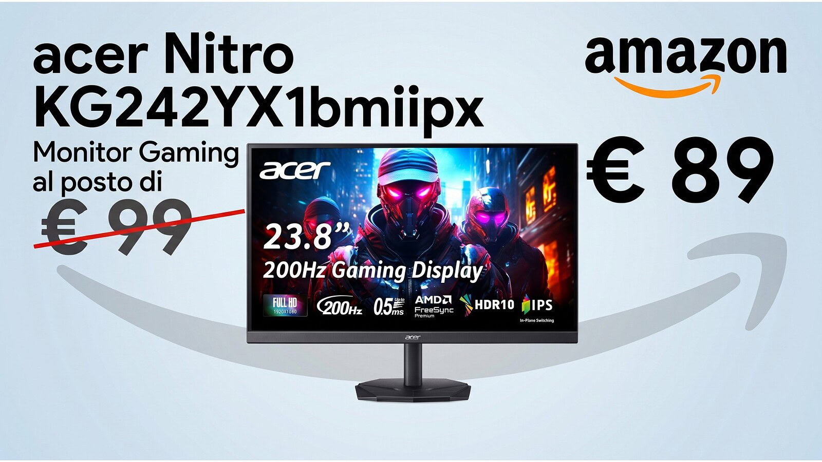 Acer Nitro 24 pollici a 89,90 euro: monitor gaming a 200 Hz