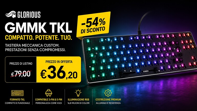 Tastiera Glorious in offerta su Amazon: sconto del 55% a 36,20€