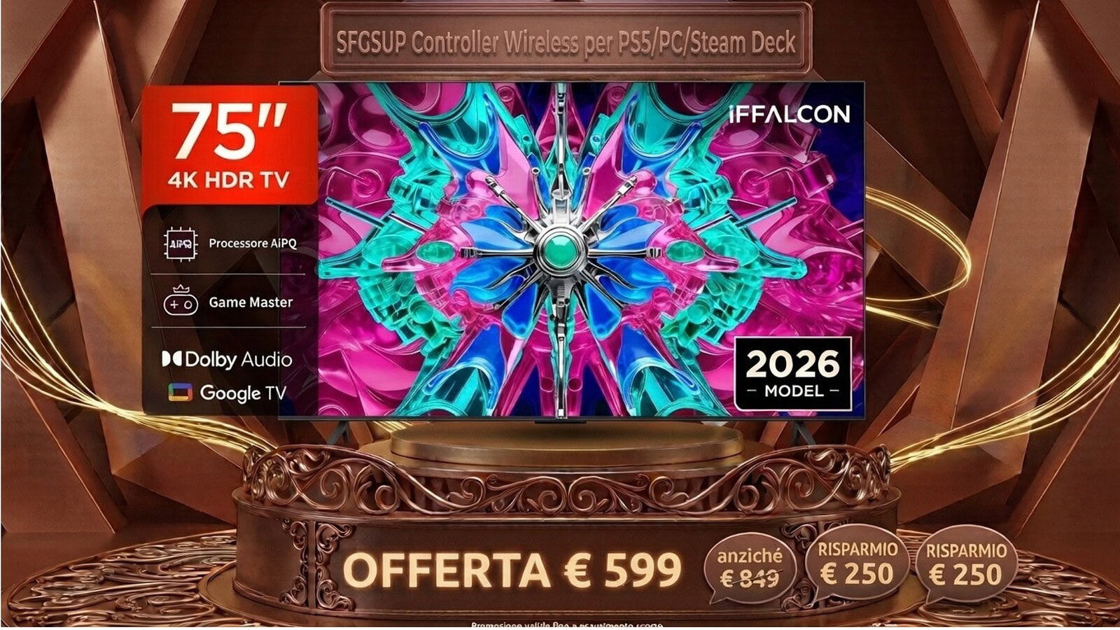 iFFALCON 75U65A al minimo storico: 75 pollici 4K con Google TV