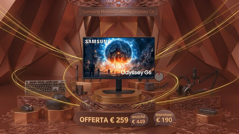 Samsung Odyssey G6 crolla a 259€ su Amazon: sconto del 48%