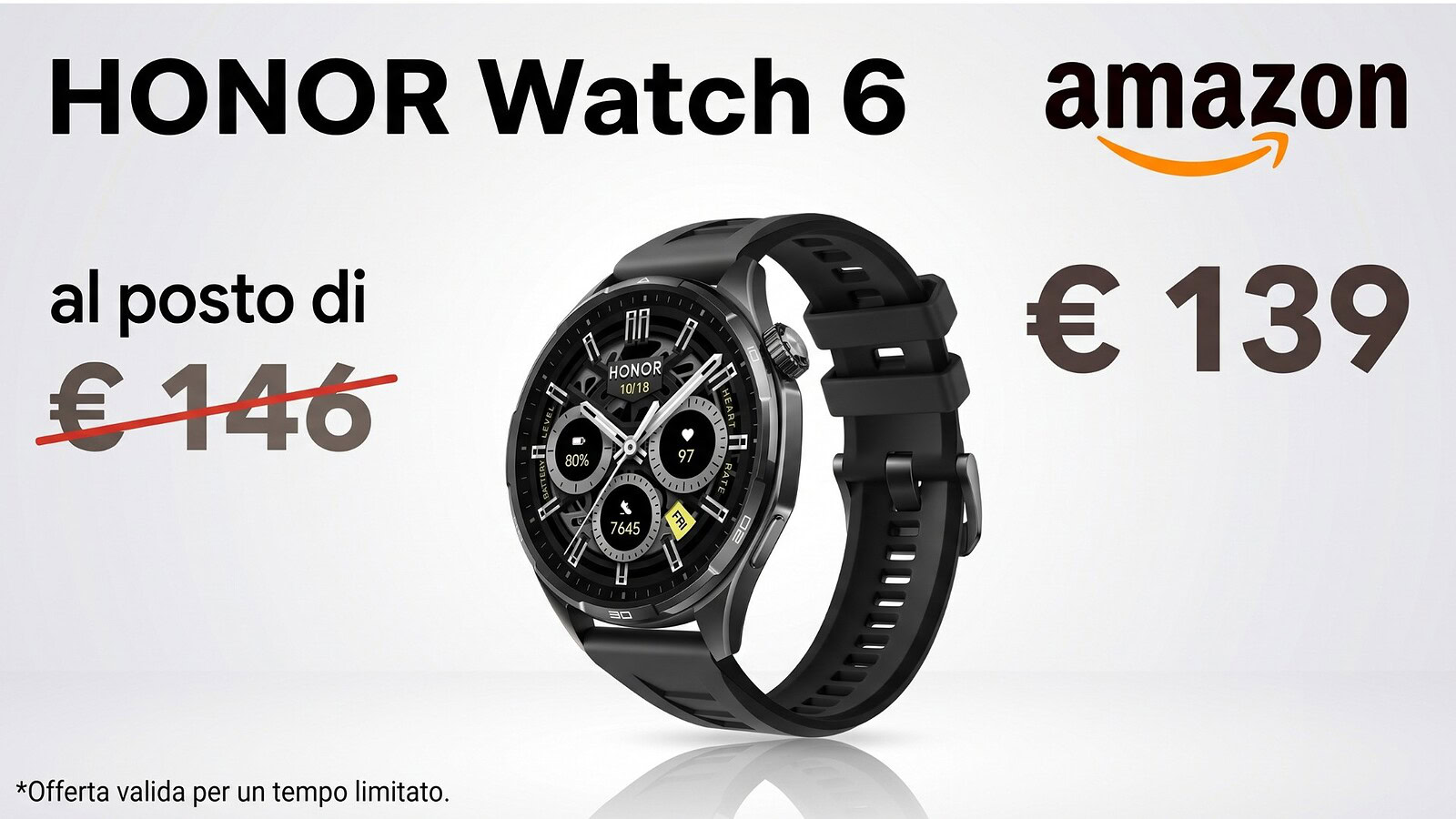 HONOR Watch 6 al minimo storico su Amazon: 35 giorni di autonomia