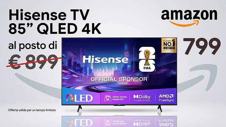 Hisense 85E7Q PRO: TV QLED 85" a 799€ su Amazon, -31%