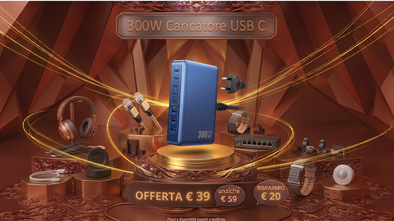 Caricatore 300W con 8 porte in offerta su Amazon sotto i 40 euro