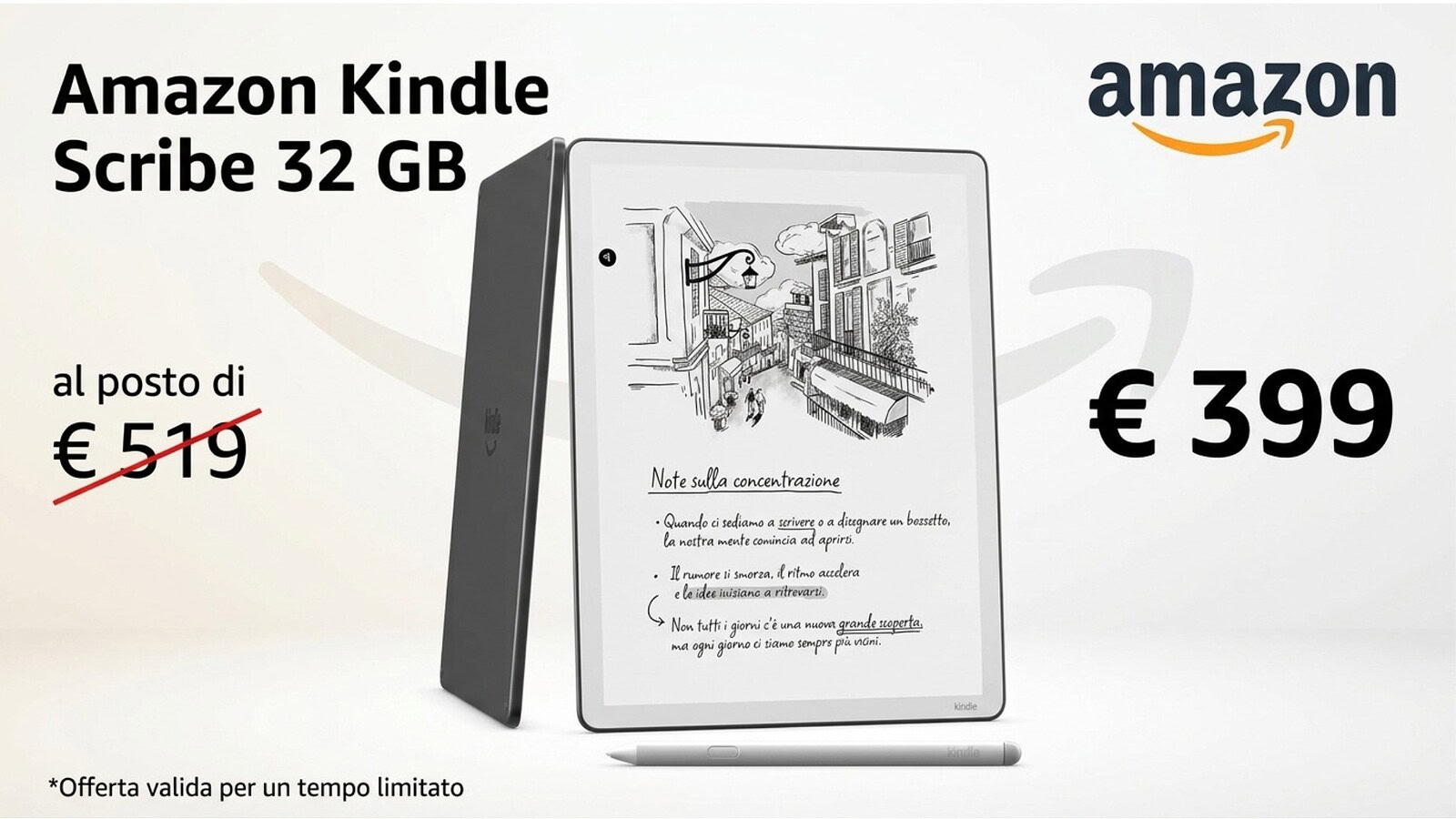 Kindle Scribe 32GB al minimo storico: 120 euro di sconto