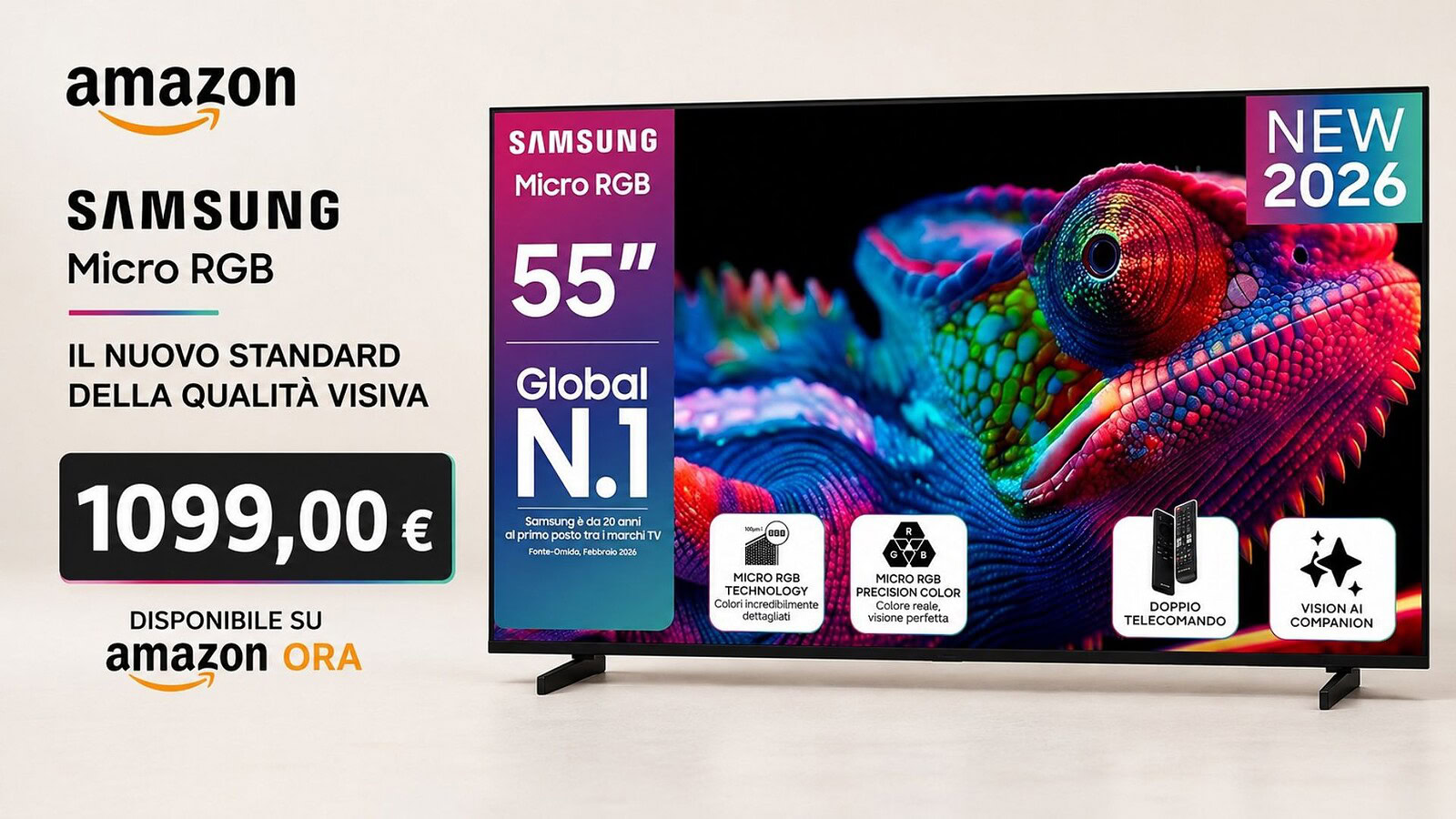 Samsung Micro RGB 55": prezzo giù di 500 euro su Amazon