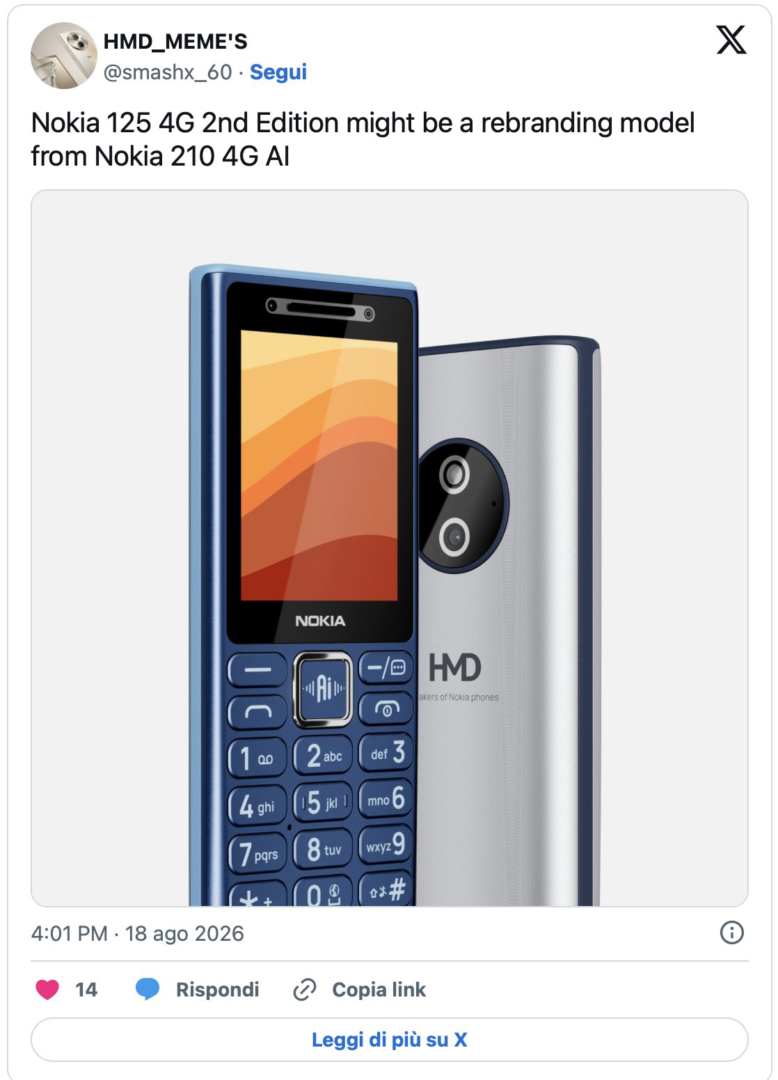 Nokia 125 4G Nokia 125 4G 2nd Edition: arriva il nuovo feature phone di HMD
