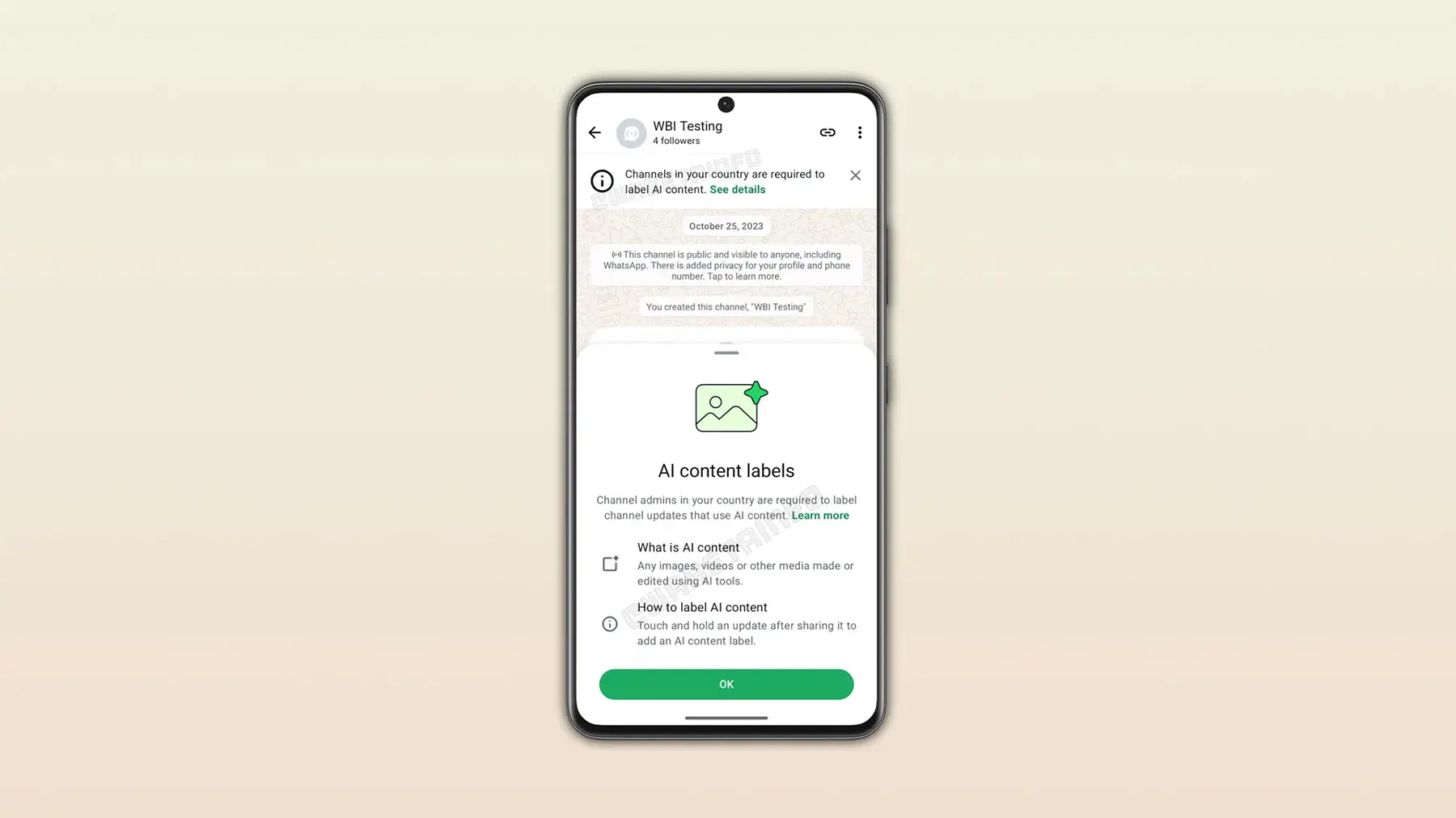 WhatsApp, arrivano le etichette per i contenuti creati con l'AI