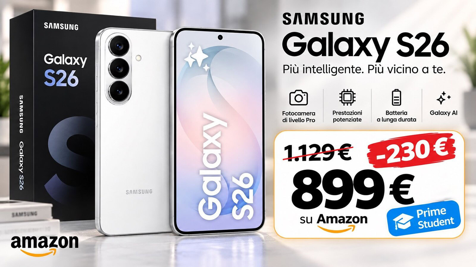 Samsung Galaxy S26 a 899€ su Amazon: 512 GB al minimo storico
