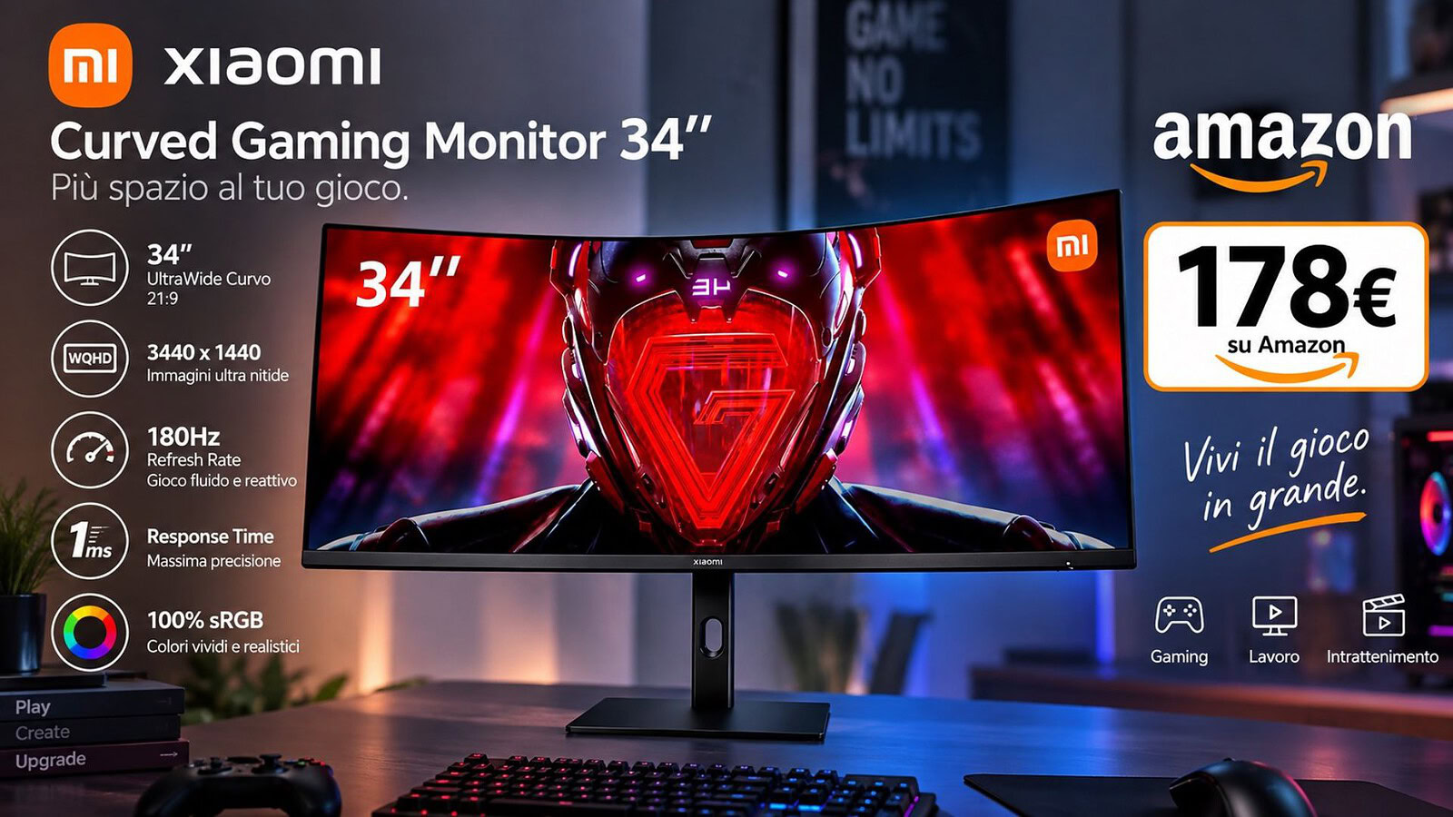Monitor Xiaomi G34i a 178€ su Amazon: ultrawide 34" 180Hz al -46%