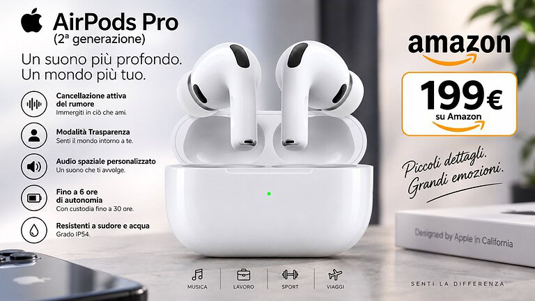 AirPods Pro 3 a 199 euro su Amazon: minimo storico