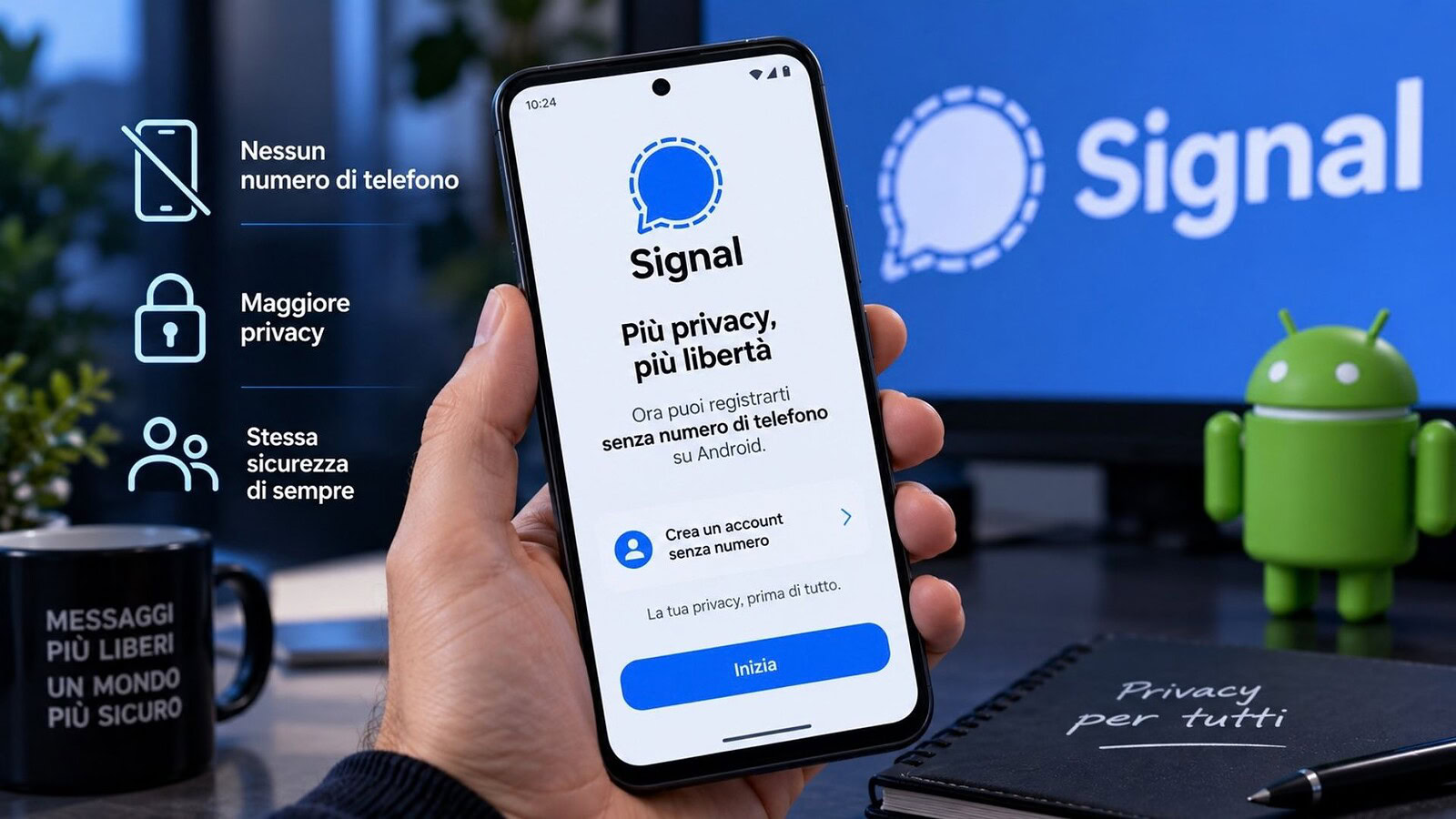 Signal, finalmente la registrazione senza numero di telefono: è in beta