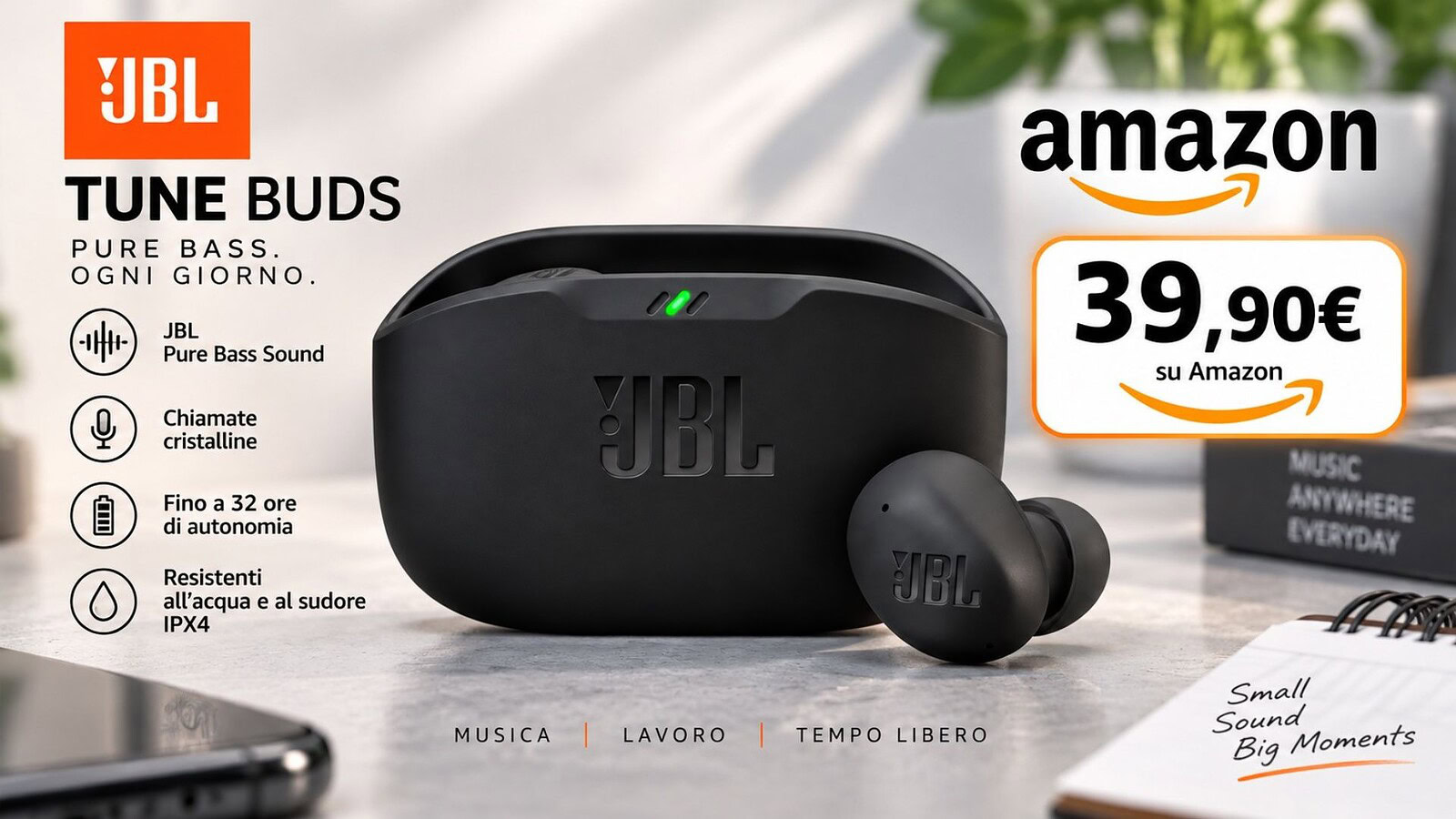 JBL Wave Buds 2 al minimo storico su Amazon: -53%, 32,93€