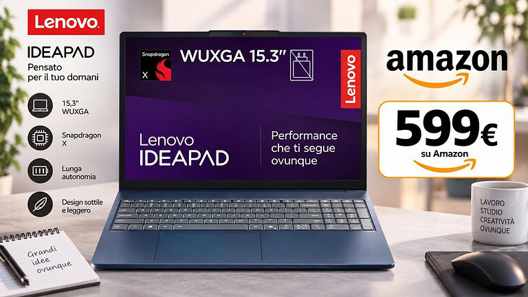 Lenovo IdeaPad Slim 3 con Snapdragon X in offerta a 599 euro