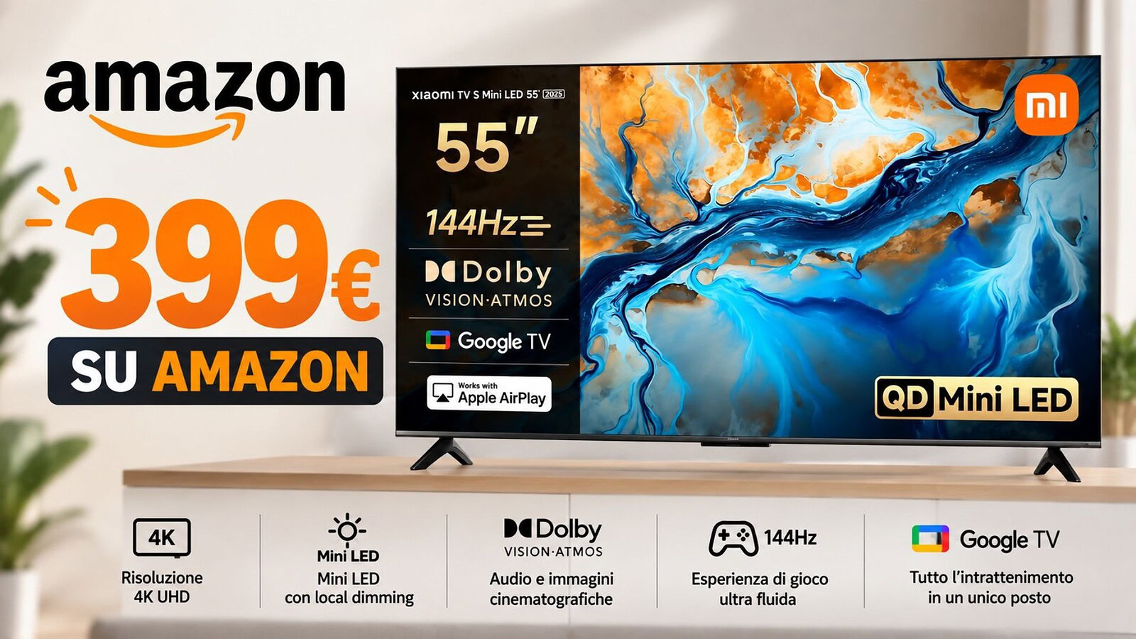 Xiaomi TV S Mini LED 55 crolla a 399 euro: 308 zone e 144Hz