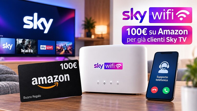 Sky Wifi, buono Amazon da 100 euro anche via telefono