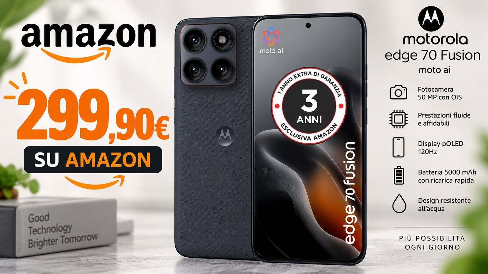 Motorola Edge 70 Fusion crolla a 299€: minimo storico Amazon