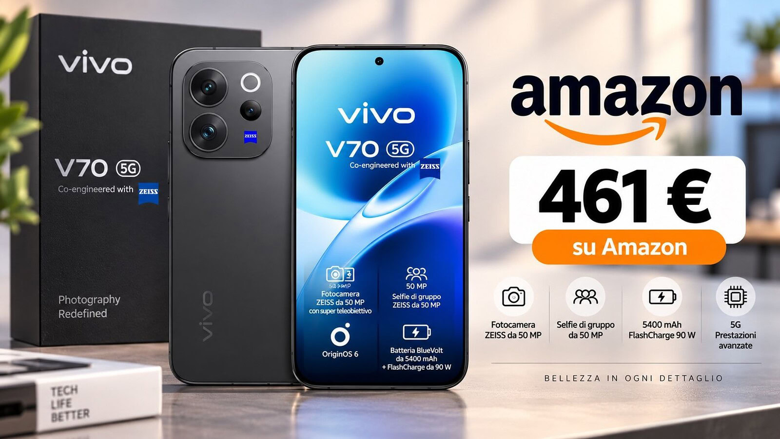 vivo V70 5G al minimo storico: ottiche ZEISS a 461,70€