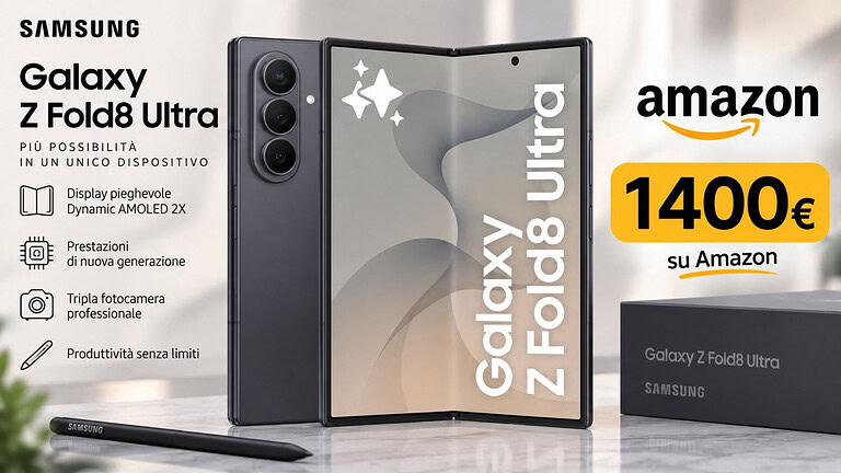 Samsung Galaxy Z Fold8 Ultra crolla a 1.400 euro su Amazon