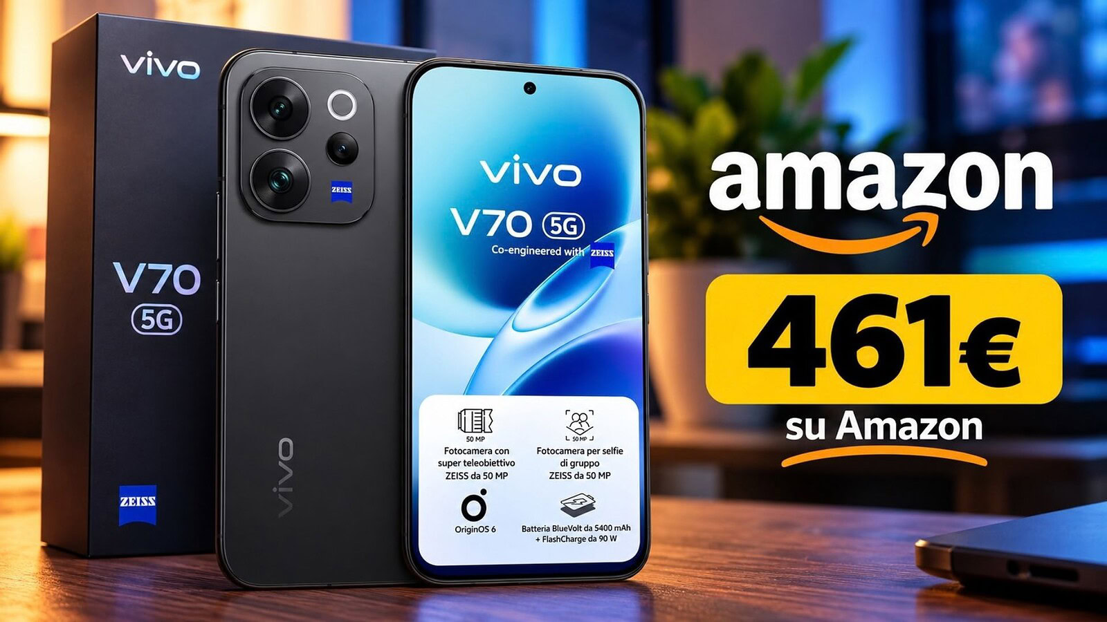 vivo V70 5G in sconto su Amazon con teleobiettivo ZEISS 3x