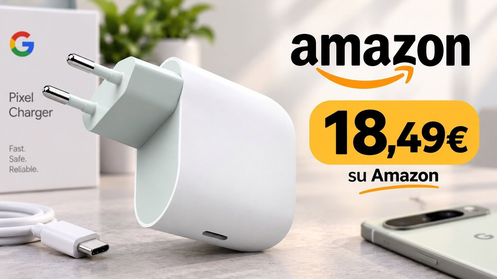 Caricatore Google USB-C 45W a 18,49 euro, sconto del 47%