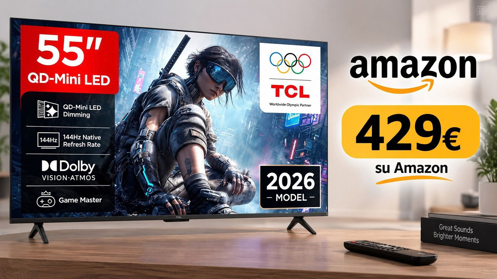 TCL 55T8D a 429 euro su Amazon con 4K 144Hz con QD-Mini LED