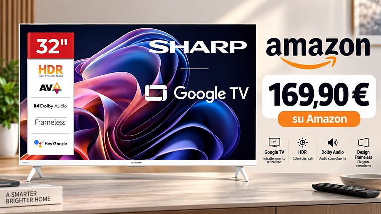 Sharp 32HF2365EW, smart TV con Google TV in offerta a 169,90 euro