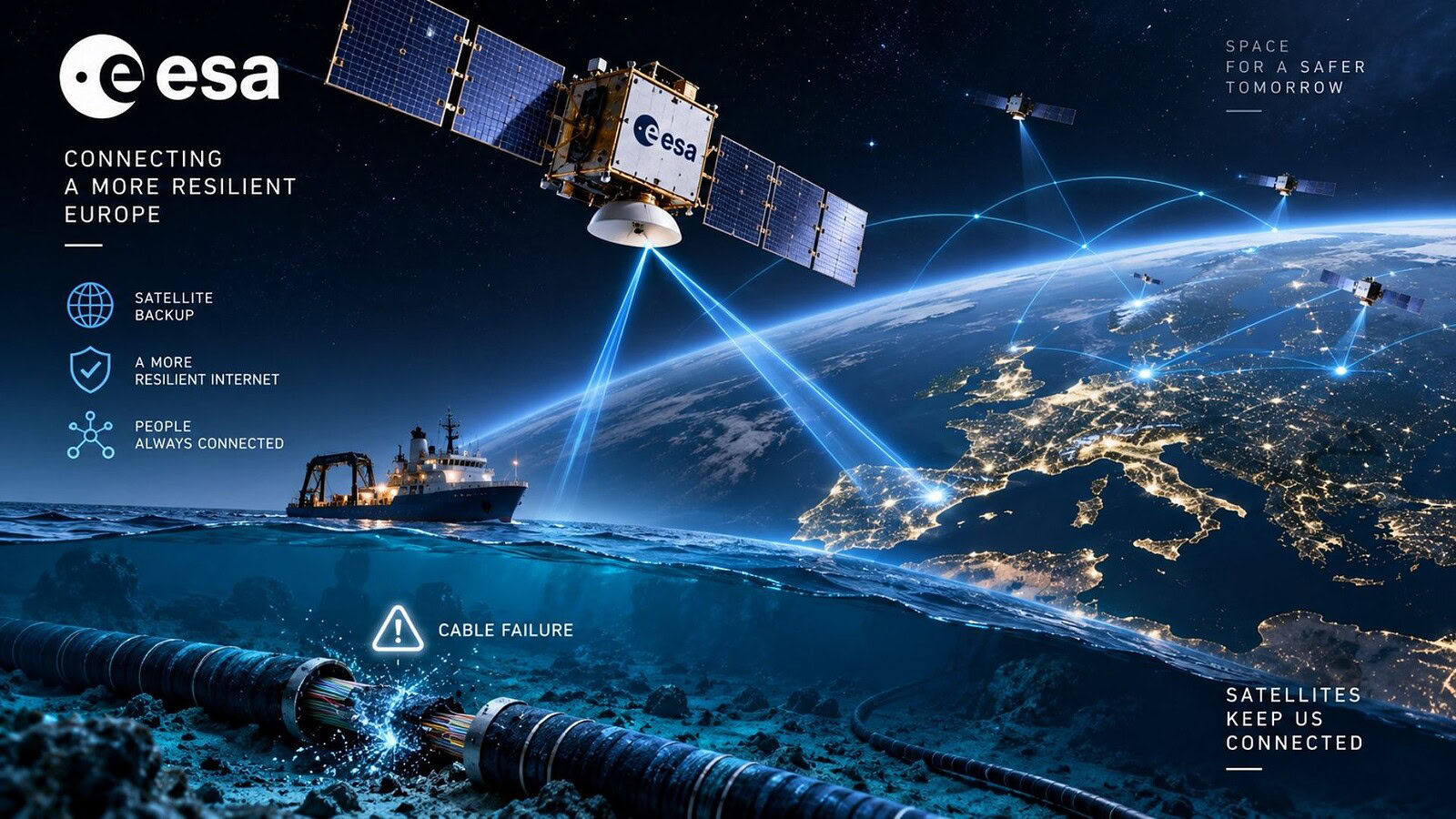 CableShield: l'ESA prepara il backup satellitare dei cavi sottomarini