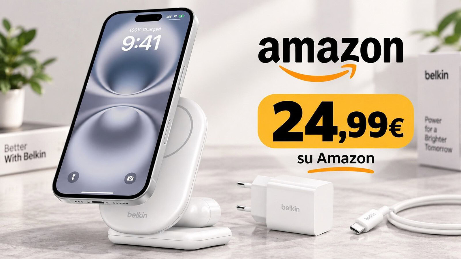 Belkin BoostCharge 2 in 1 a 24,99€: ricarica Qi2 da 15Wq