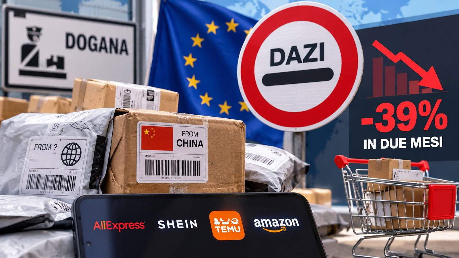 Dazio mini pacchi extra UE: spedizioni in Italia giù del 39%