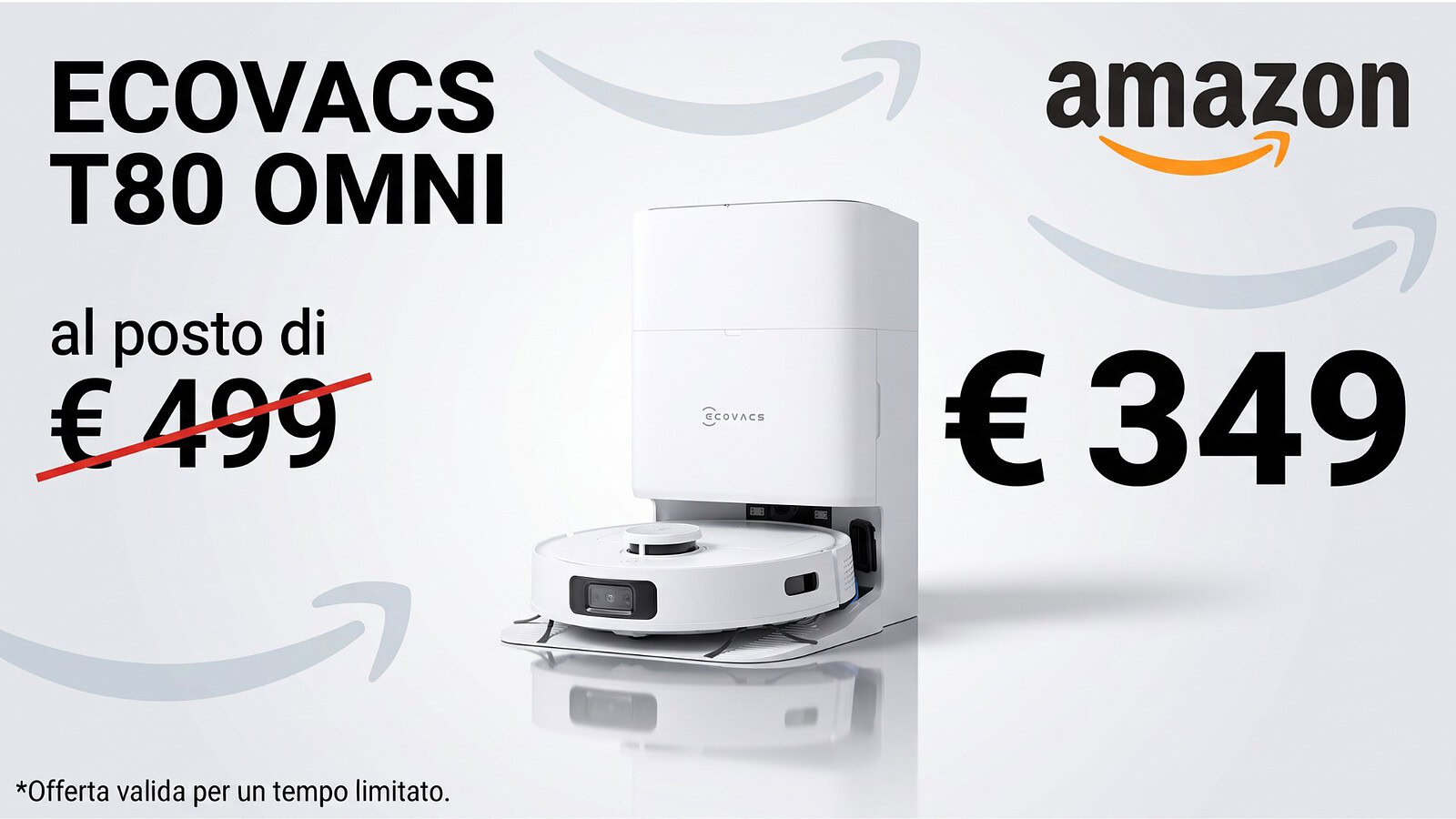 Ecovacs T80 Omni a 349 euro su Amazon: 18.000 Pa e zero nodi