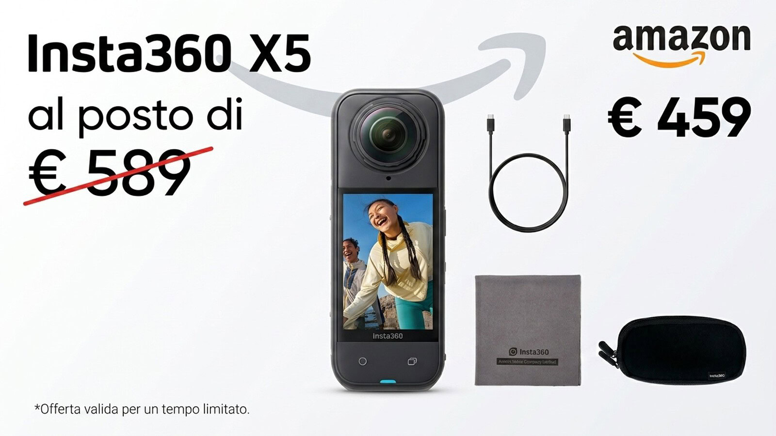Insta360 X5 in offerta su Amazon: 8K a 360 gradi a 459 euro
