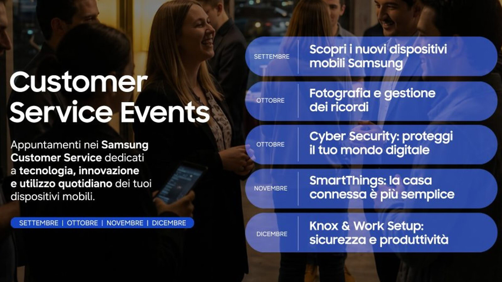 Samsung, 13 Customer Service ospitano eventi gratuiti fino a dicembre