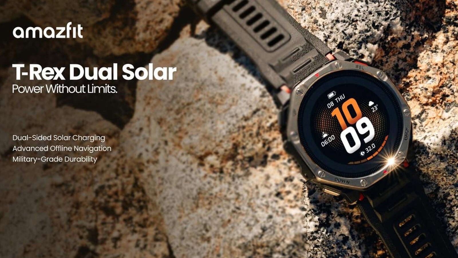 Amazfit T-Rex Dual Solar, due pannelli solari per fino a 180 giorni di autonomia