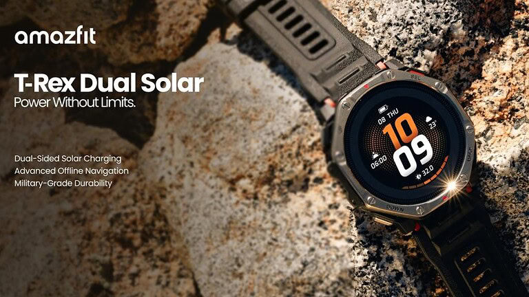 Amazfit T-Rex Dual Solar, due pannelli solari per fino a 180 giorni di autonomia