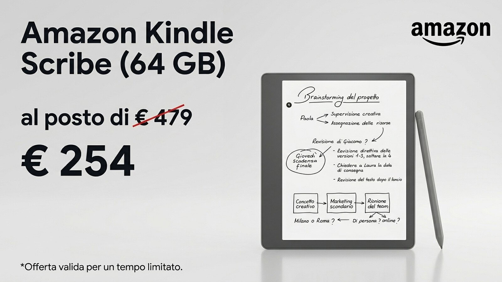 Kindle Scribe 64 GB in sconto su Amazon con penna inclusa