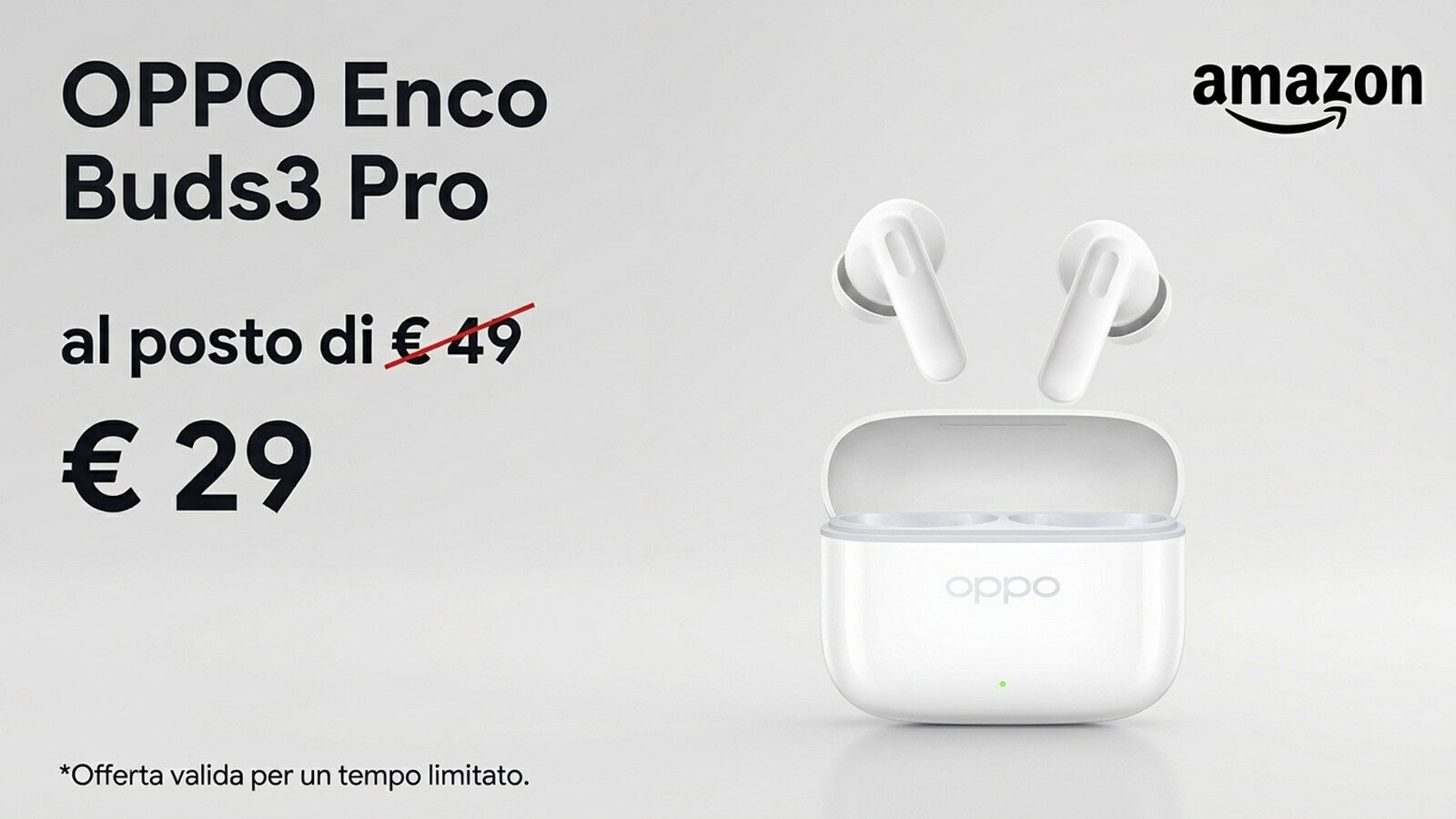 OPPO Enco Buds3 Pro a 29,99€: 54 ore di autonomia su Amazon