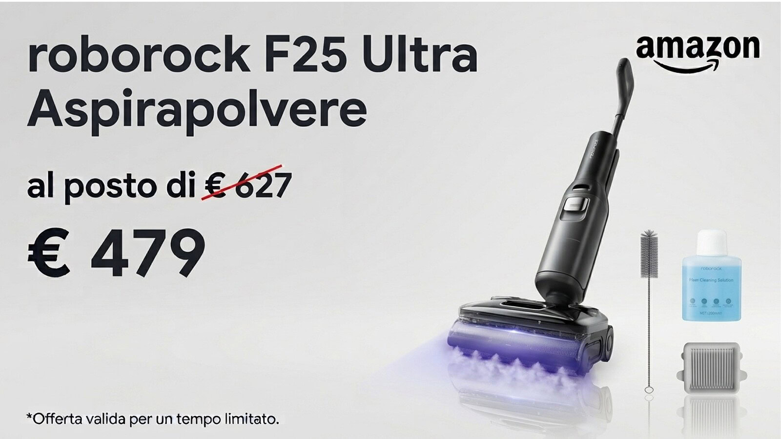 Roborock F25 Ultra in sconto a 479 euro: vapore a 86°C e 5 in 1