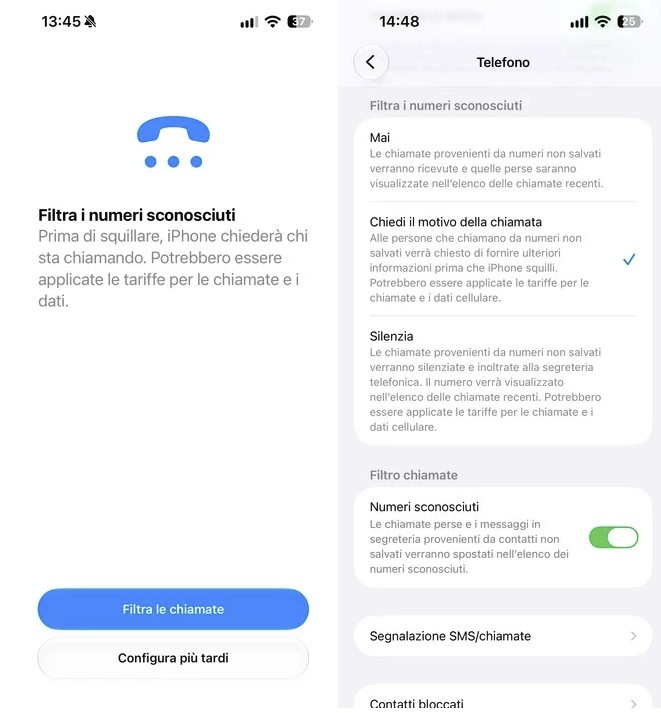 iOS 27.2 filtro chiamate - dettaglio iOS 27.2