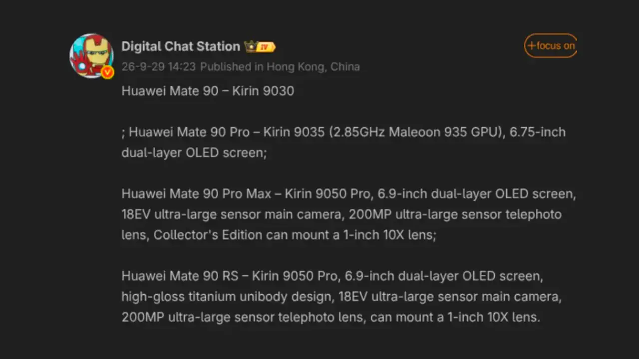Huawei Mate 90 Huawei Mate 90, un leak svela tre chip Kirin per la gamma