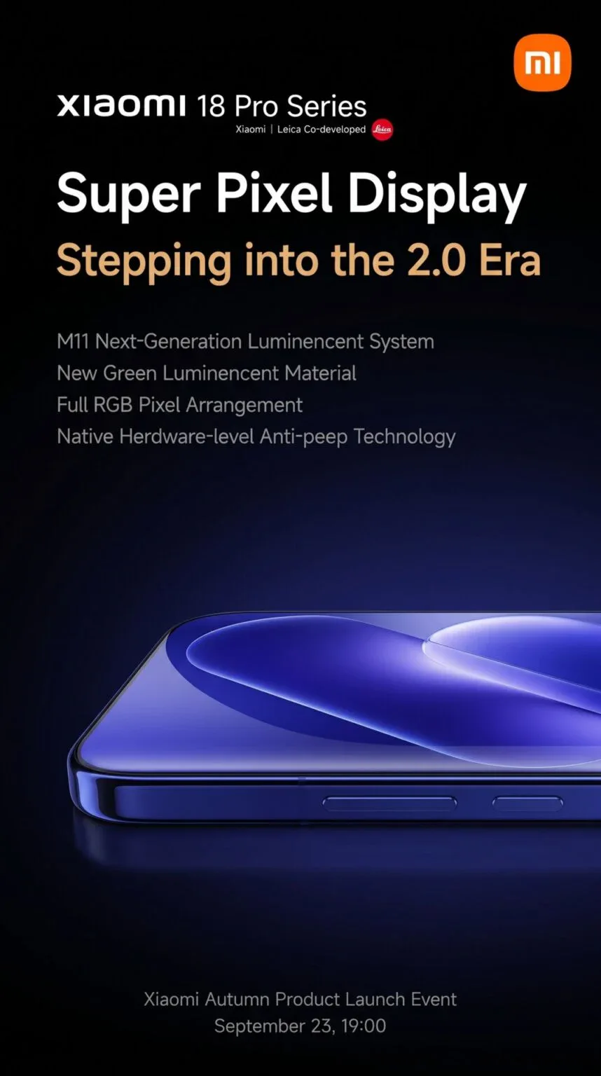 Xiaomi 18 Pro mostra il display privacy e cornici da 0,99 mm