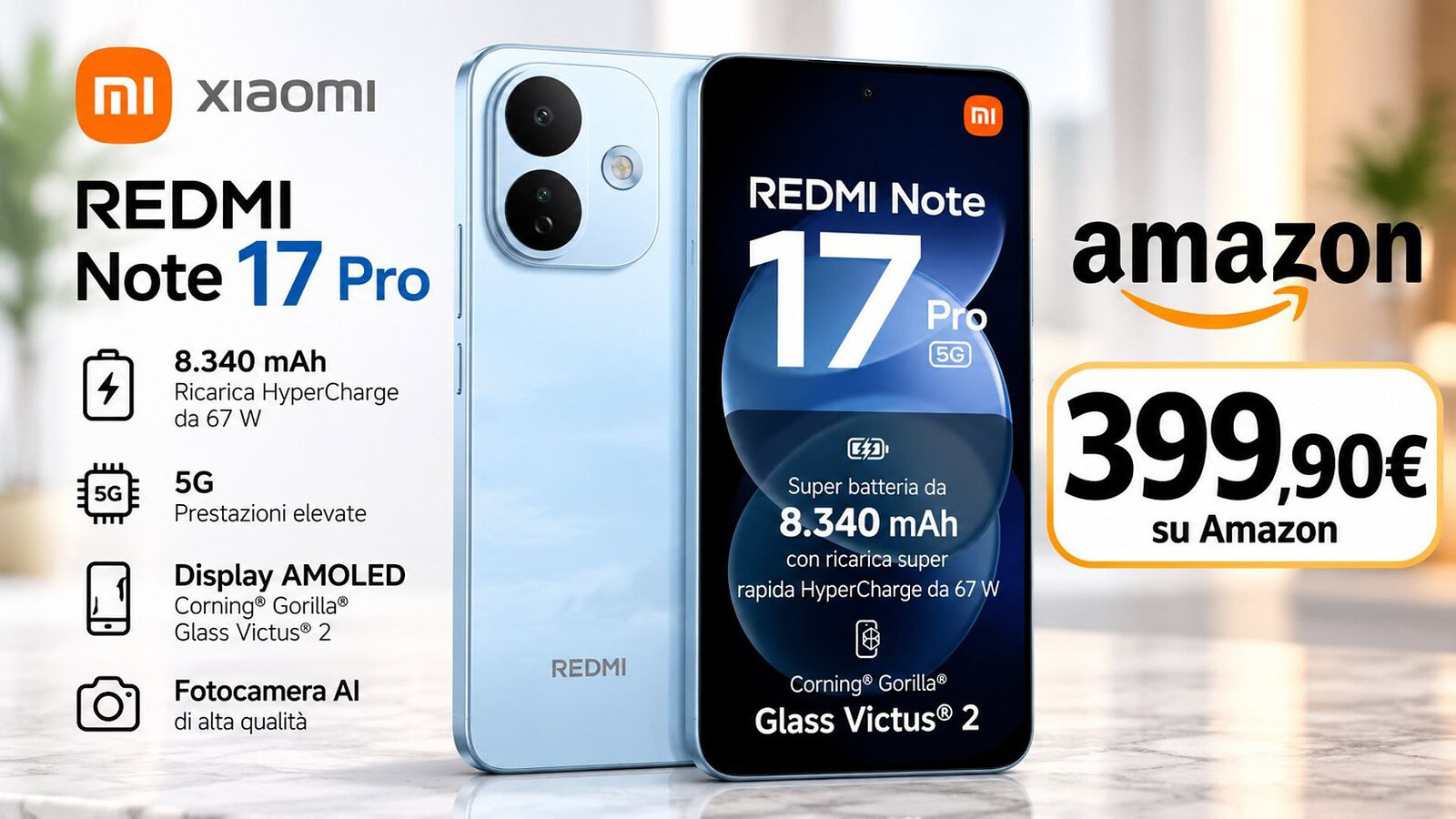 REDMI Note 17 Pro 5G a 399,90€: batteria da 8340 mAh in sconto