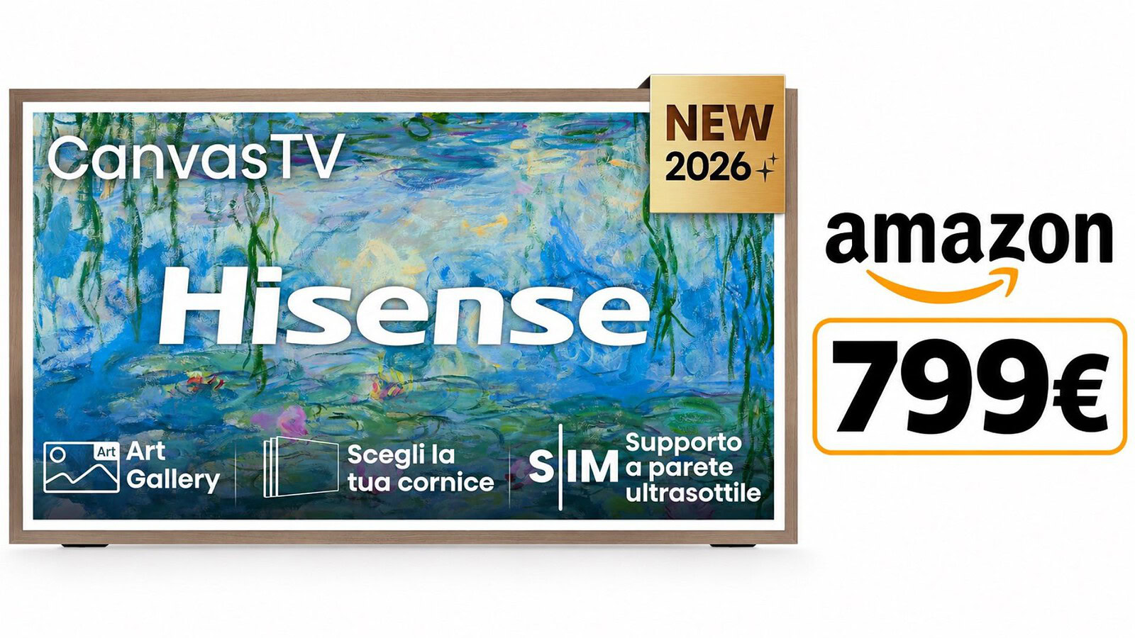 Hisense Canvas TV 55S7S al minimo storico: QLED 144Hz a 799 euro