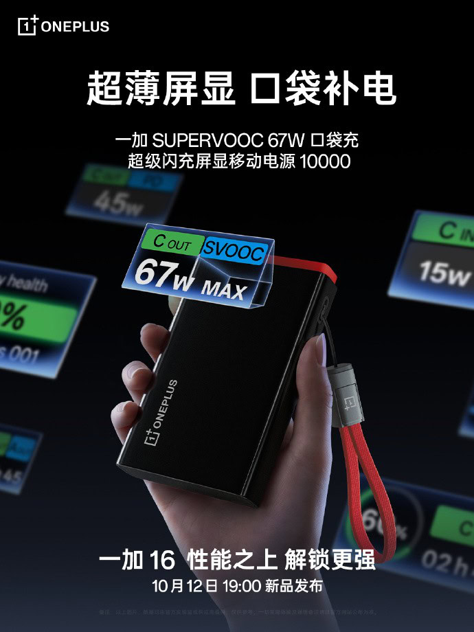 powerbank OnePlus OnePlus, ecco una powerbank con display: 10.000mAh e SuperVOOC 67W