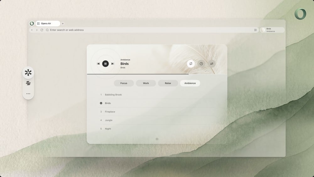 Opera Air - dettaglio Opera Air cambia volto: interfaccia più leggera e sfondi naturali